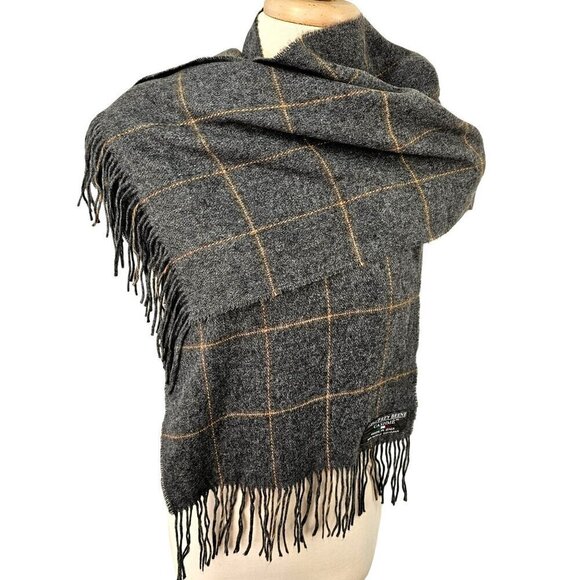Geoffrey Beene VTG Cashme Oblong Scarf Unisex OS 100% Acrylic Gray Plaid Fringed - Picture 3 of 8
